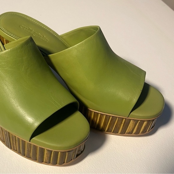 Cult Gaia Judith Leather Bamboo Platform Slide Sandals Green/Tan Womens 6.5 NWOT - Picture 7 of 14